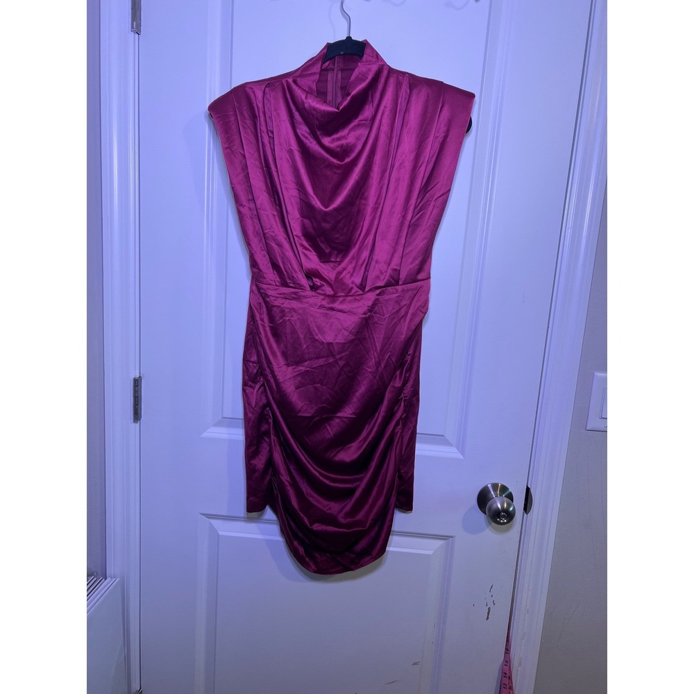 Lyaner Womens Mini Dress Cowl Neck Ruched‎ Magenta Large